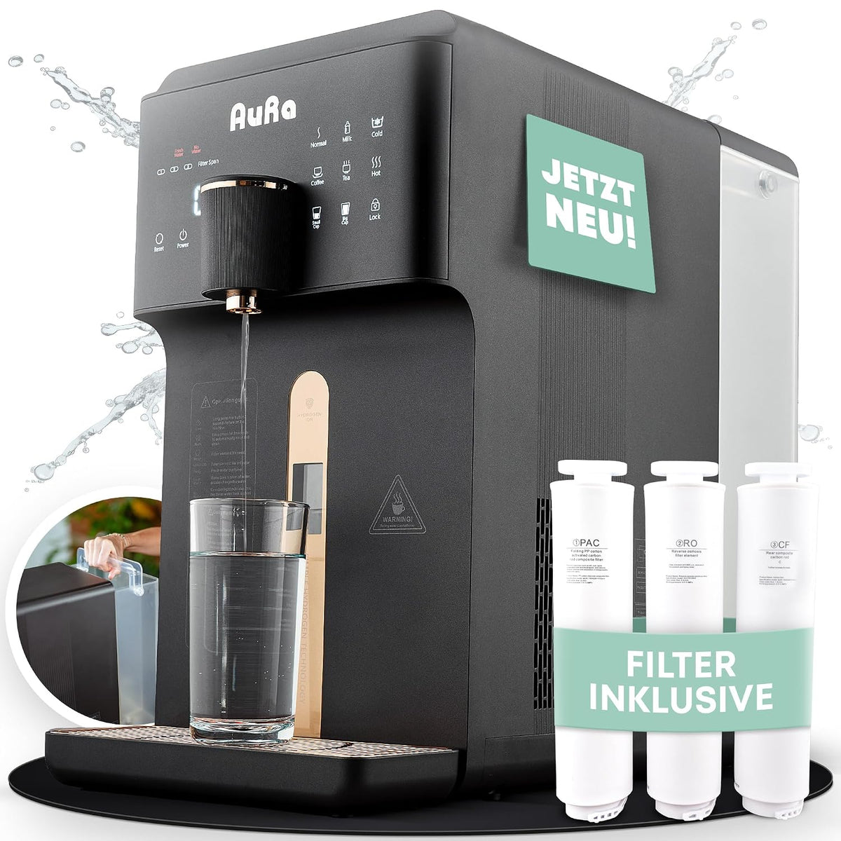 Aora distributeur d'eau chaude, 6 l, Gris, AuRa Système d'osmose d'eau potable [ ], Filtre à eau pour eau pure