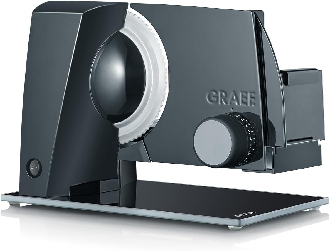 GRAEF. trancheuse électrique, 20 mm, Argenté, GRAEF Trancheuse STYLE S12002 noire, lame ondulée inox, coupe réglable 0