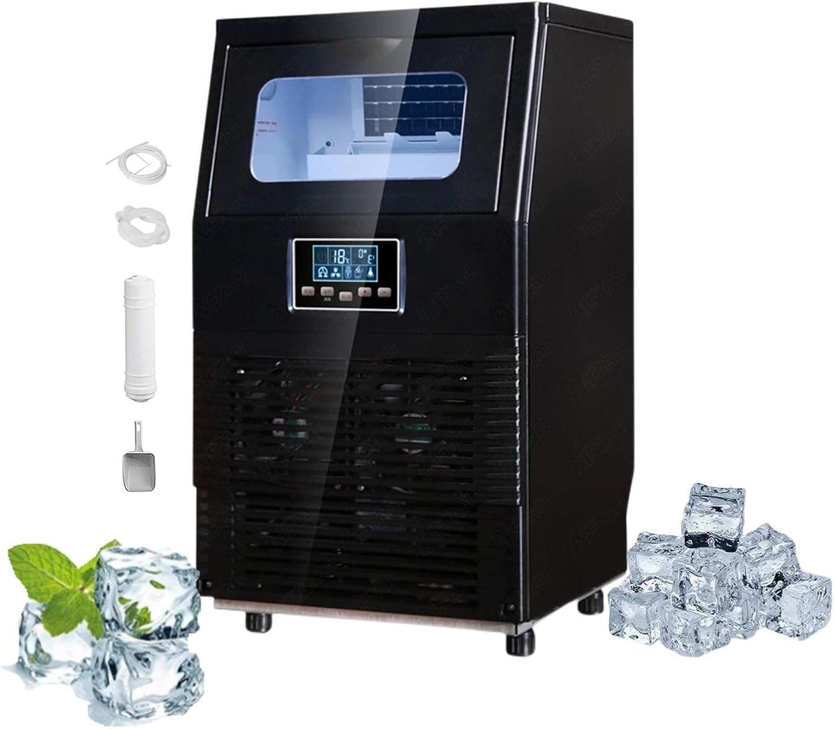 PanHuiWen machine à glaçons, 345*339*602 mm/13.6*13.4*23.7in, 200 W, 220 V/50Hz, 4 kg, 40 kg, Noir