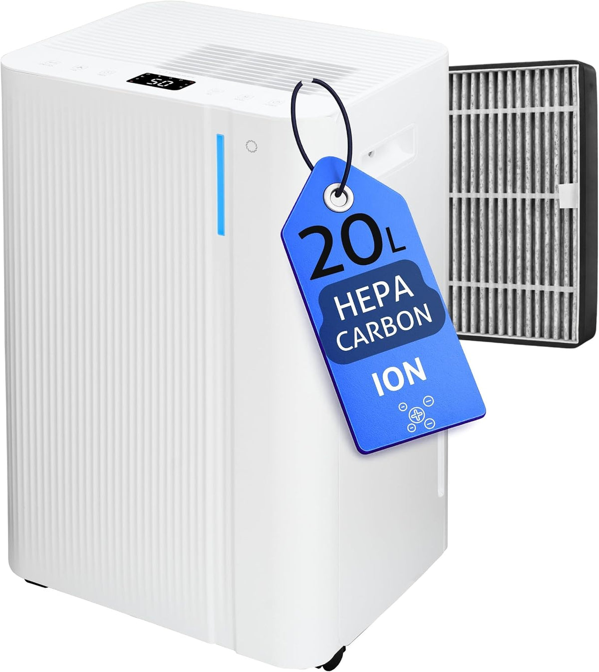 Turbionaire déshumidificateur, 20 L, 4.5 L, 50 m, Blanc, et Purificateur d'Air LEVI 20 ION Clean /Jour, Purification avec ioniseur