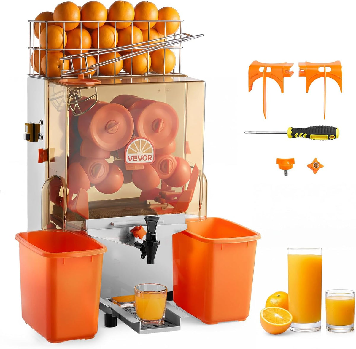 VEVOR presse-agrumes, 520x430x780 mm / 20,47x16,93x30,71 pouces, 120 W, Acier inoxydable 304 + PC, Orange