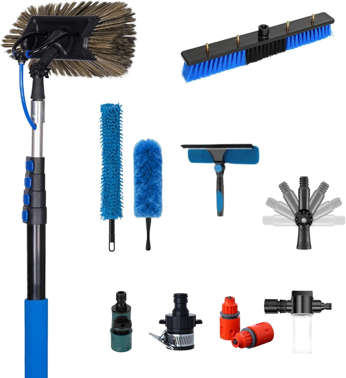 Acentesoft Manches télescopiques, 3.6M, Noir, Kit Brosse Alimentee en Eau avec Perche Extensible, Nettoyeur de Panneaux Solaires Telescopique