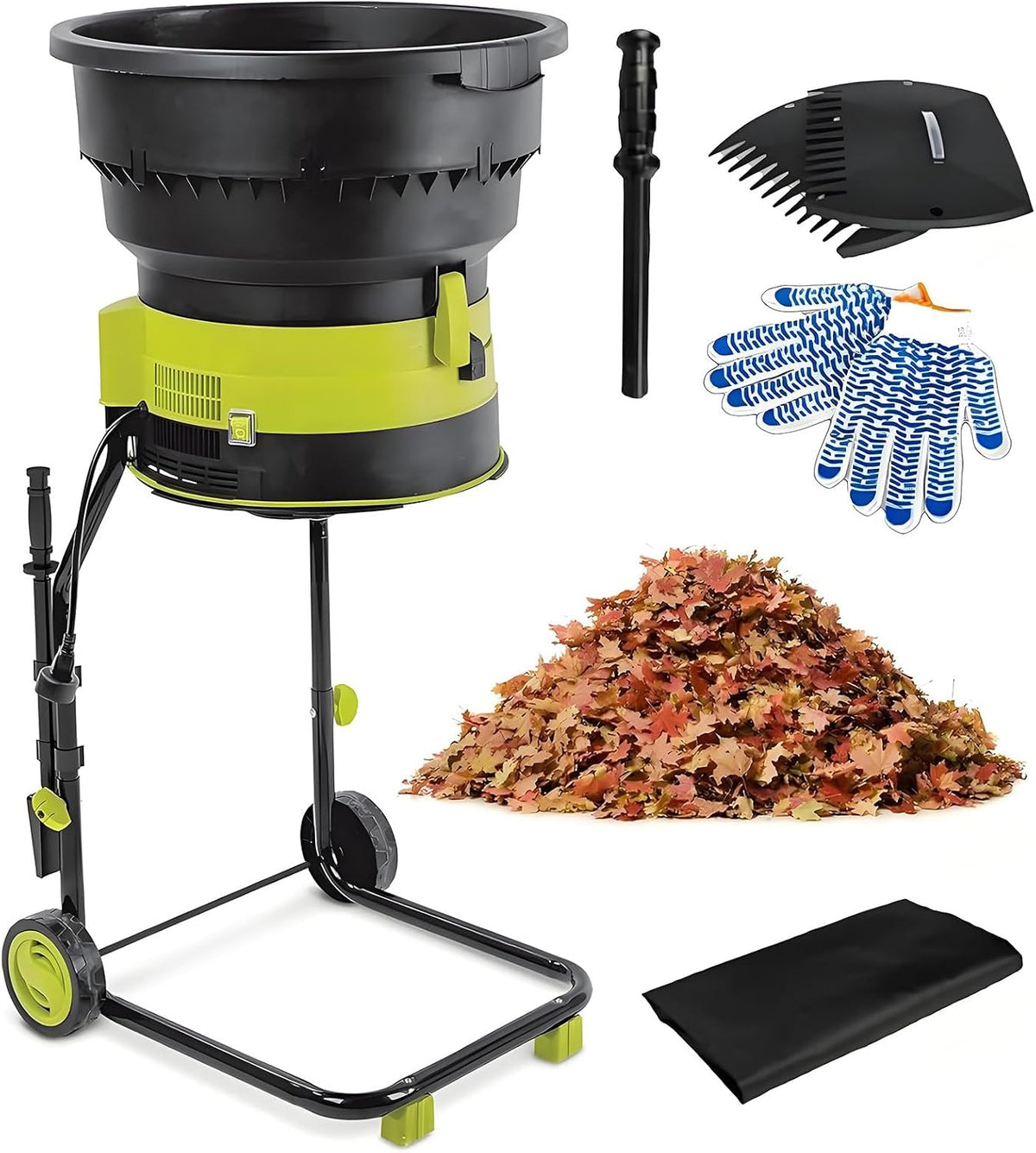 CGLYYDS broyeur, 2500 W, 8000 TR/Min, Noir, de Feuilles de Jardin avec Roues et Sac de Rangement, Compost à Feuilles