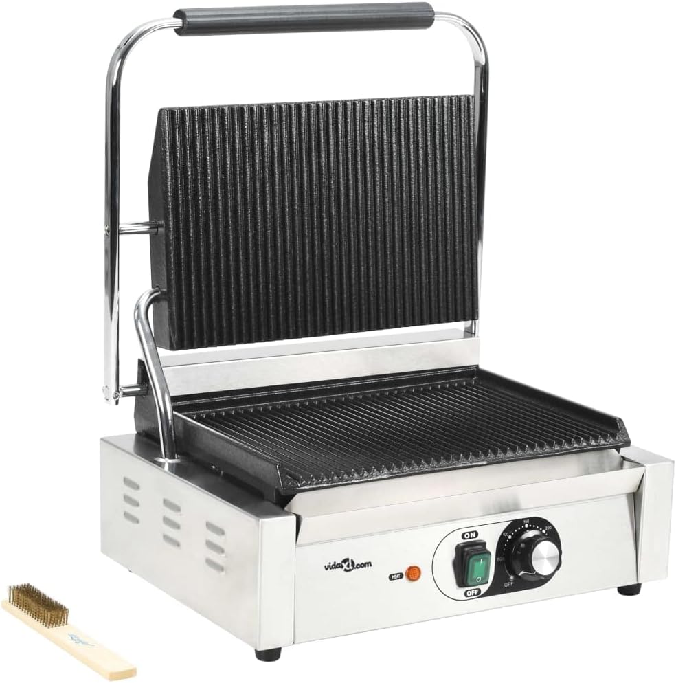 GeenYuu Grills électriques, 2200 W, 43 x 30,5 x 20 cm, boîtier en acier inoxydable et plaques en fonte., argenté et noir
