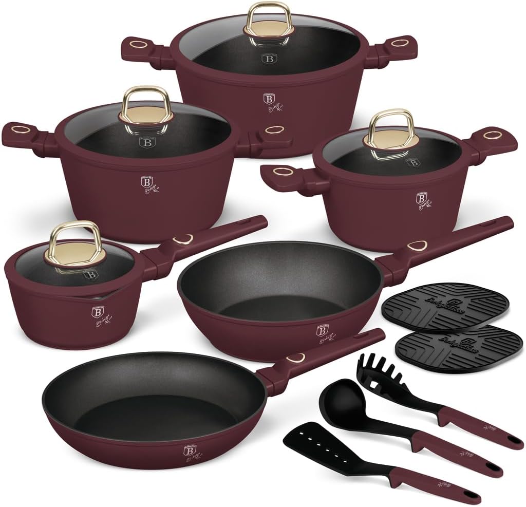 Berlinger Haus batterie de cuisine, Noir, Leonardo Collection Batterie de casseroles 15 pièces, Induction