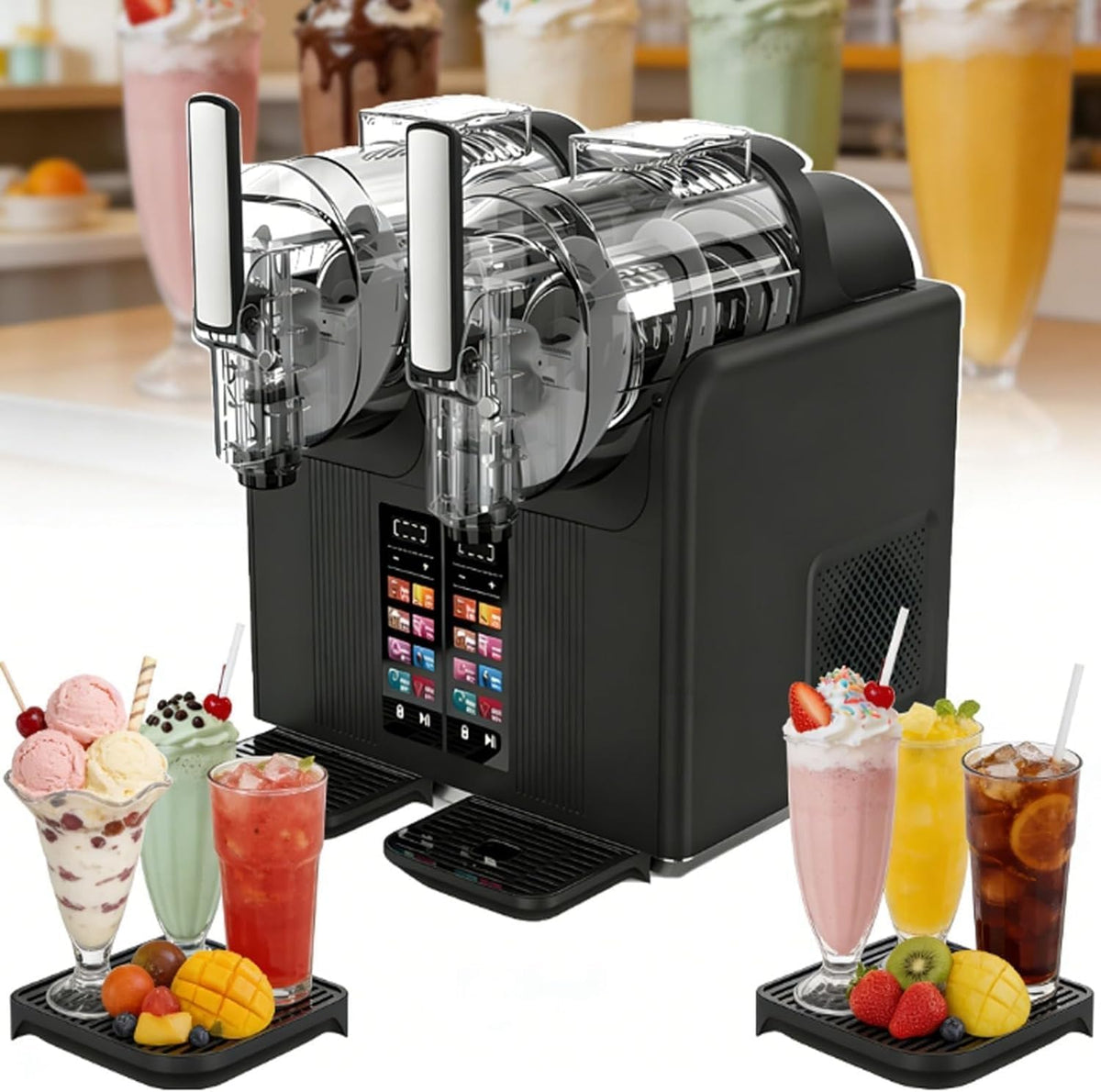 YISHENX sorbetière, 398 x 380 x 420 mm 15,67 po x 14,96 po x 16,53 po, 2 x 2 L (4 000 ml), 430 W, Noir/Blanc, Machine à Granita électrique