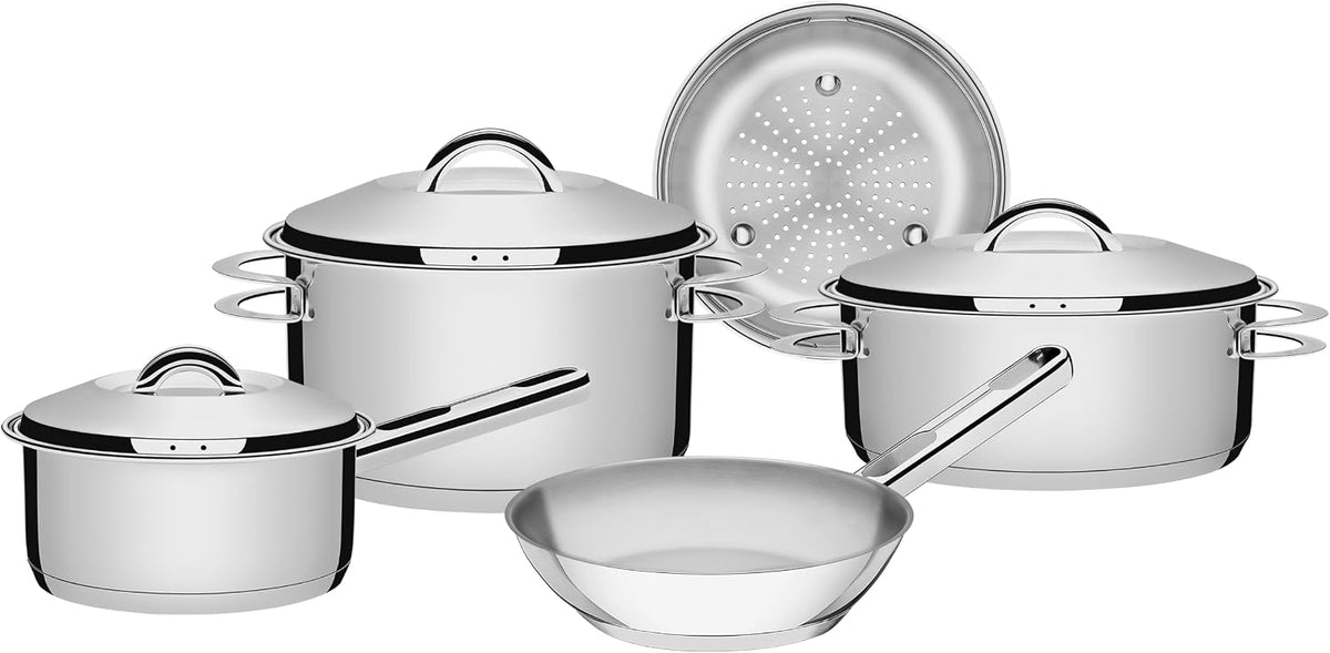 Tramontina batterie de cuisine, Argenté, Solar en Acier Inoxydable Triple Fond et Couvercles 5 Pièces