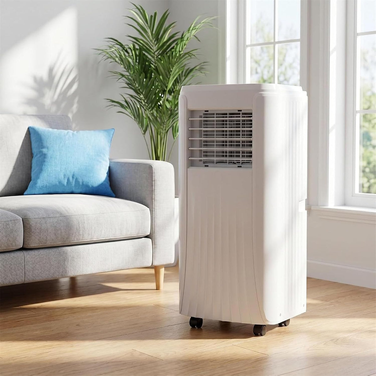 GYQSSD climatiseur portable, 330 x 280 x 680 mm, 52 dB, 12000 BTU, Blanc, Oscillation à 120°, 2 Vitesses, Basse Consommation