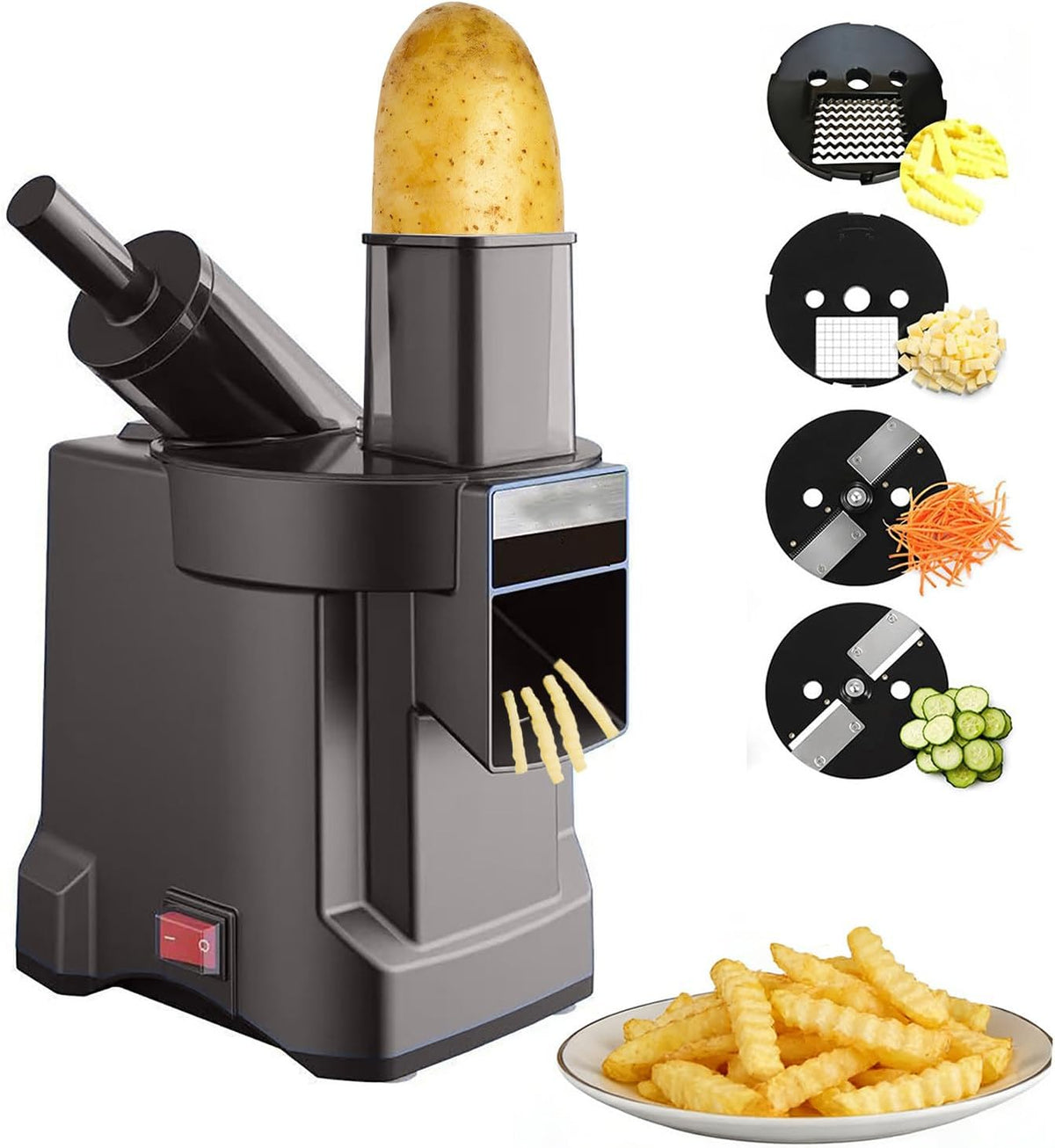 CHHMAELOVE robot de cuisine, 100 W, Noir, Coupe-légumes électrique 4-en-1 professionnel, robot multifonction robuste avec trancher