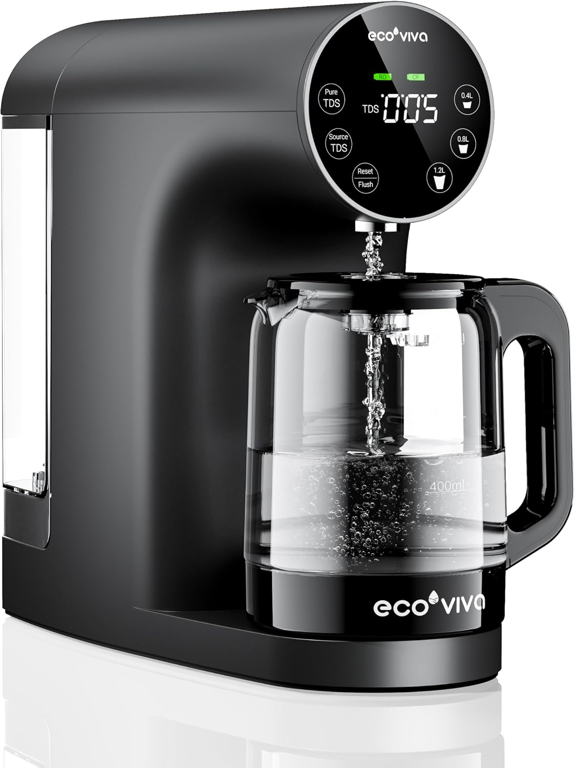 Ecoviva Filtres pour systèmes sous éviers, Noir, Filtre à eau à osmose inverse de comptoir, purification RO en 5 étapes