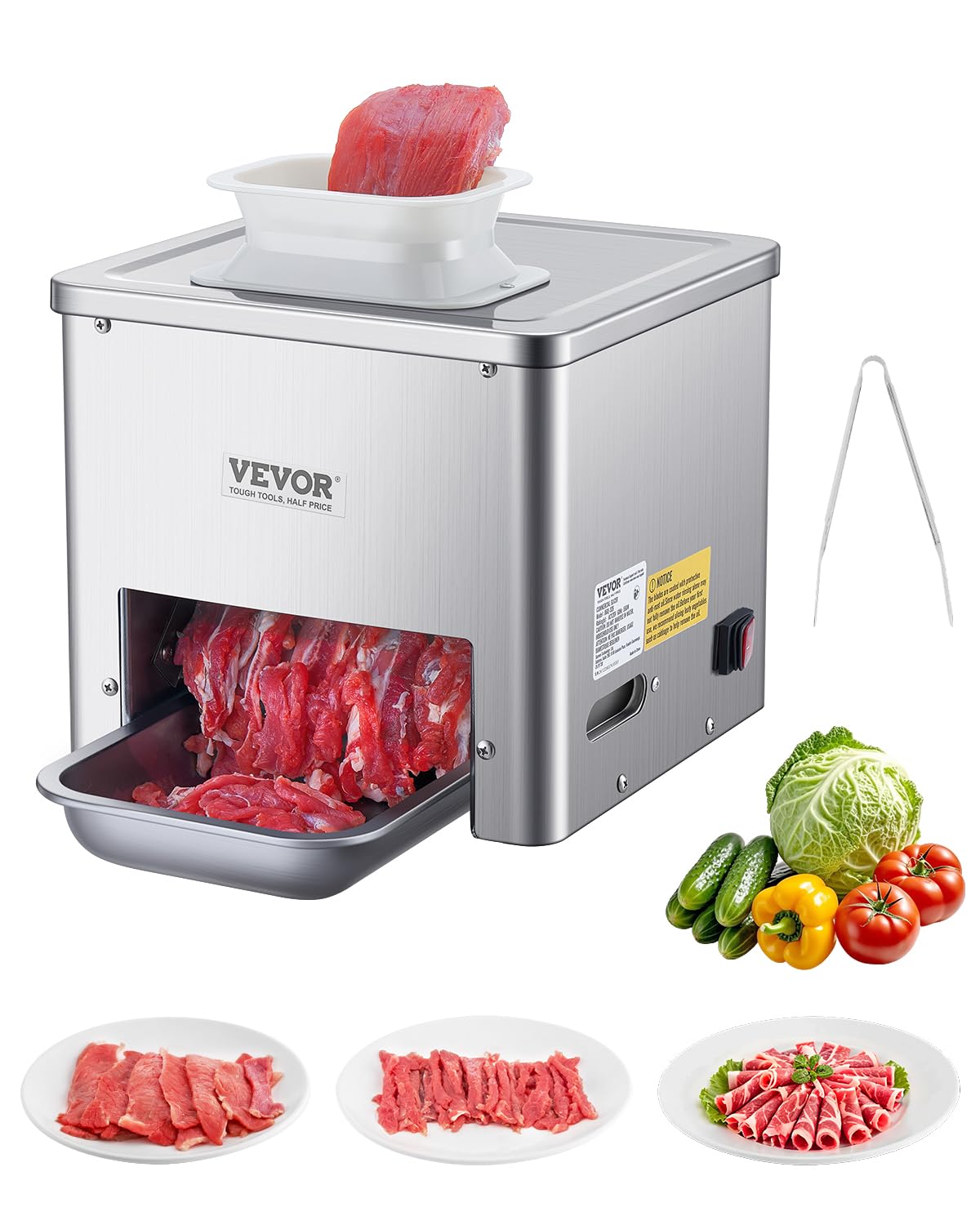 VEVOR trancheuse électrique, 550 W, 159 kg, 3,5 mm, Argenté, Trancheuse à viande commerciale, machine à découper la viande