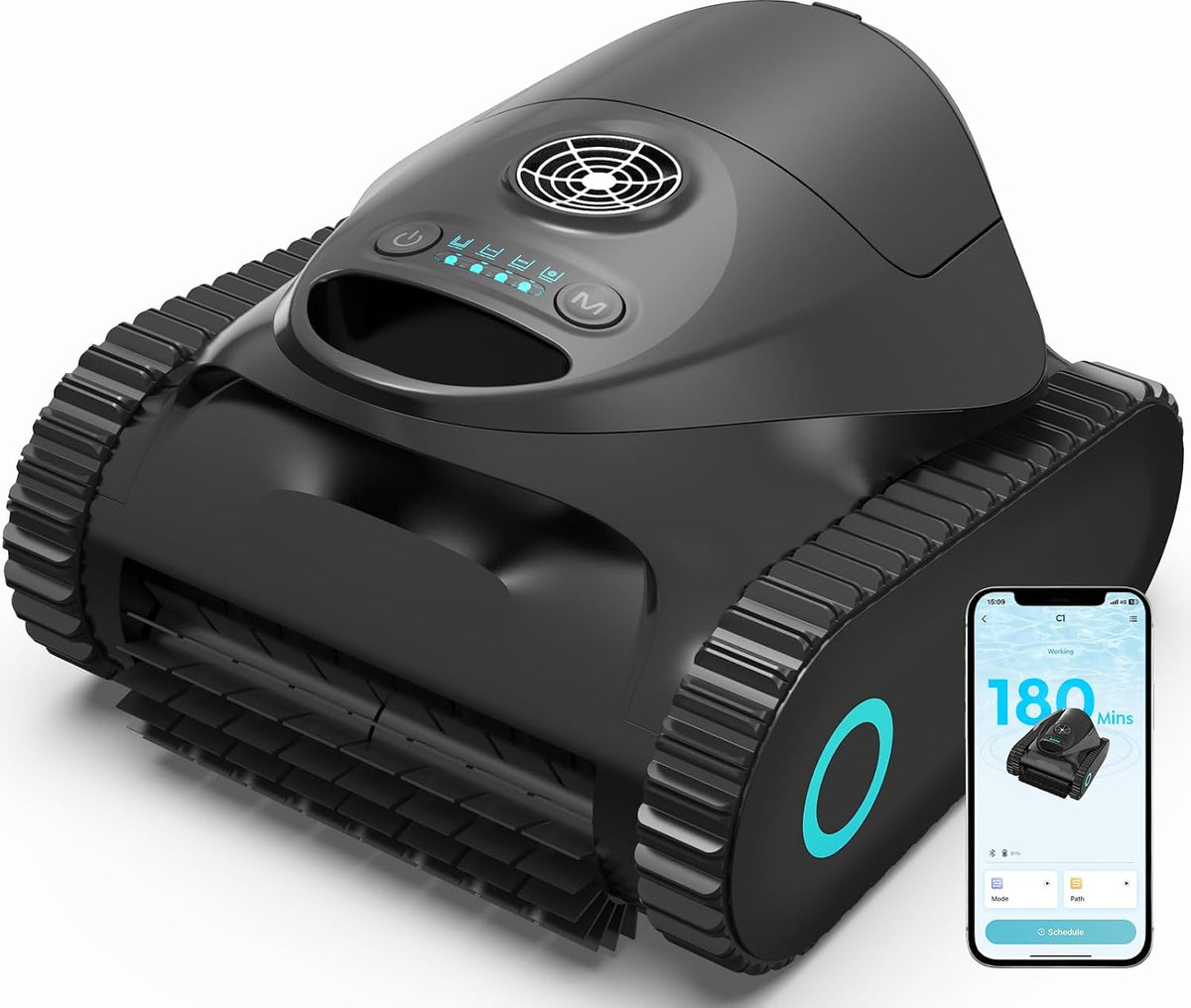 BRINBO Systèmes de nettoyage automatique, 150 m, Noir/Blanc, C1 Robot de Piscine Fond et Parois, Noir et Blanc