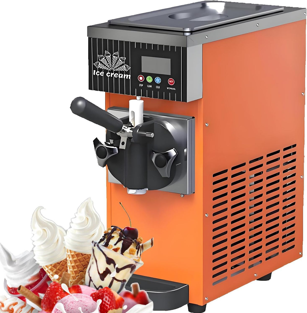 UORDBY sorbetière, 450 W, 2,5 L, 1 L, Orange, Machine à Glace Professionnelle, comptoir, trémie réfrigérée +