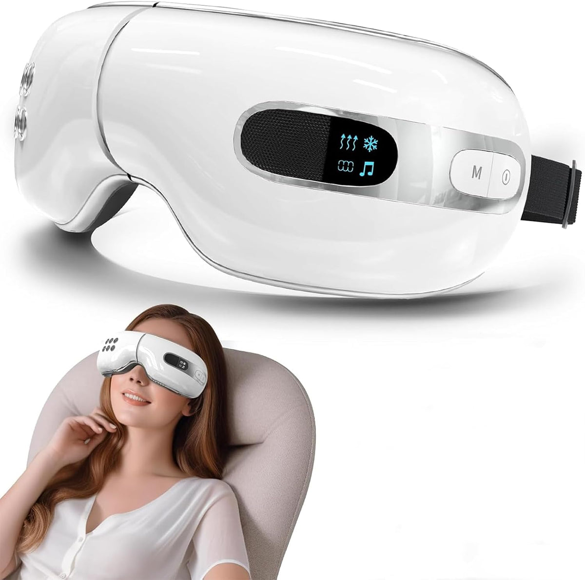 LIULIQ appareil de massage, Noir, des Yeux Rechargeable, Masseur des Yeux avec Écran Tactile Intelligent LED