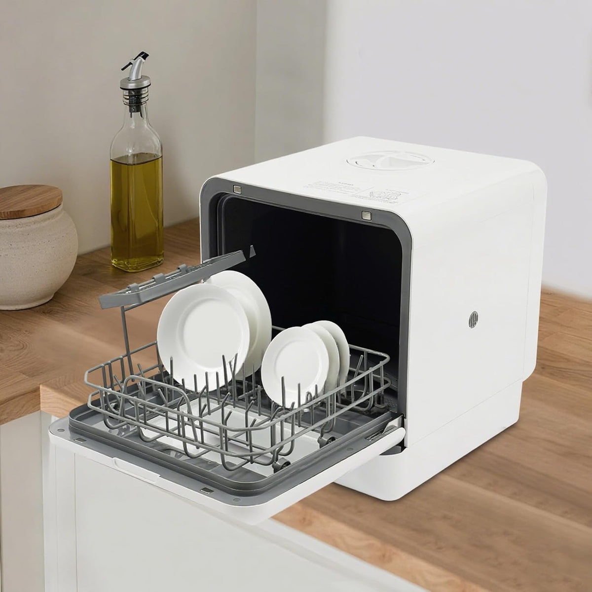 YUYUZI Lave-vaisselles compacts, 6 l, Blanc, Lave-vaisselle de table à économie d'énergie, 4 programmes et séchage à air chaud