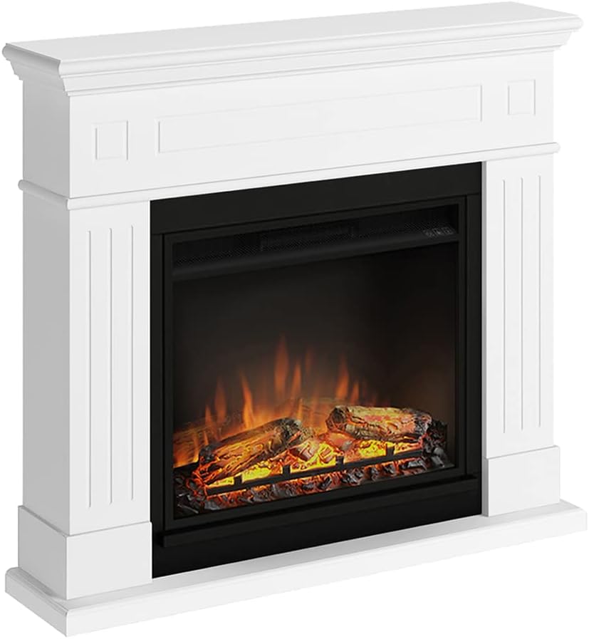 TAGU cheminée électrique, Blanc, Larsen avec PowerFlame, Chauffage et Thermostat, minuterie 7 Jours, Effet Flamme LED