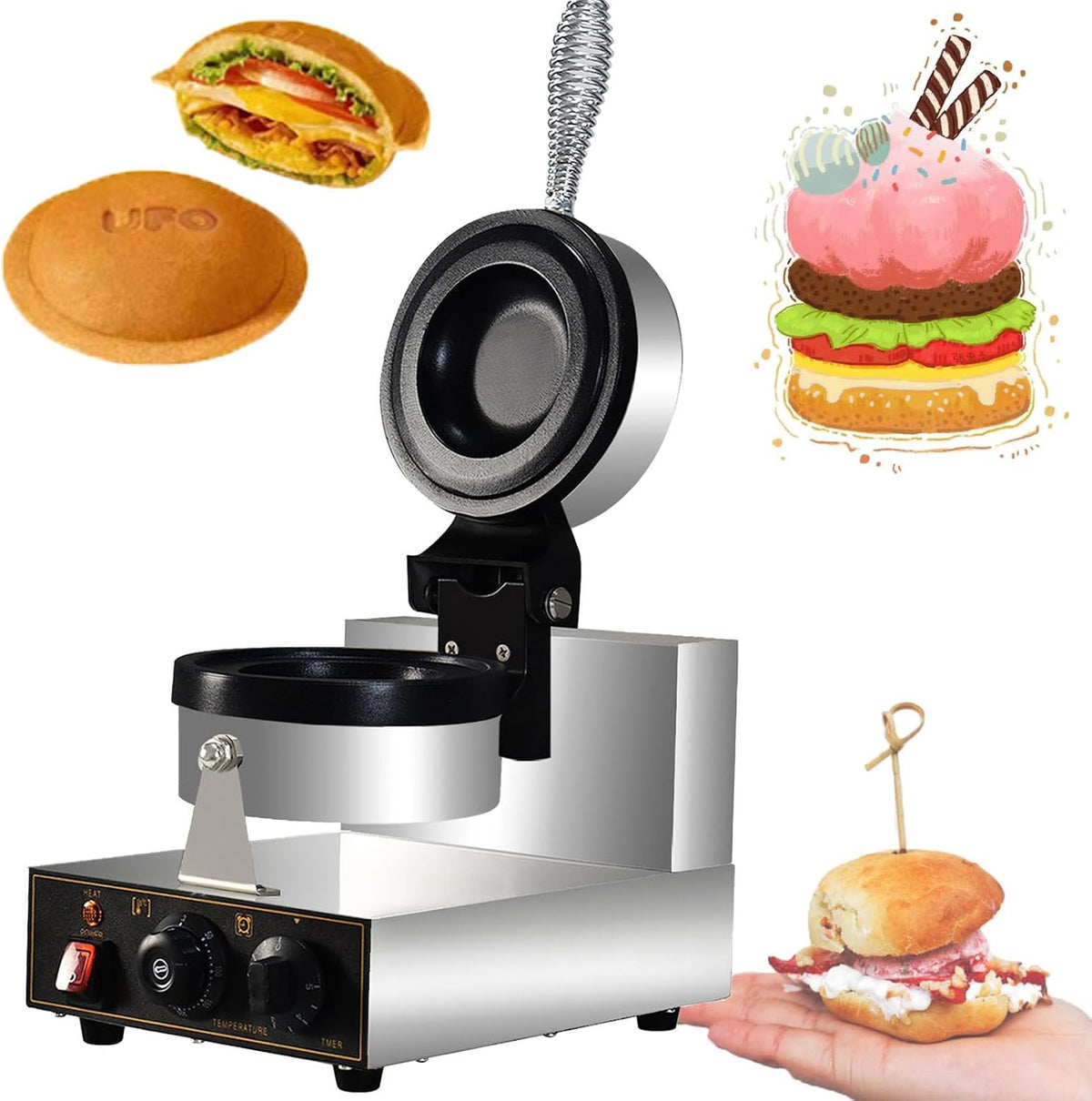 ylpddmm Appareils à sandwich et presses à panini, 1200 W, 110 V/220 V, Noir, Machine de Presse de Hamburger