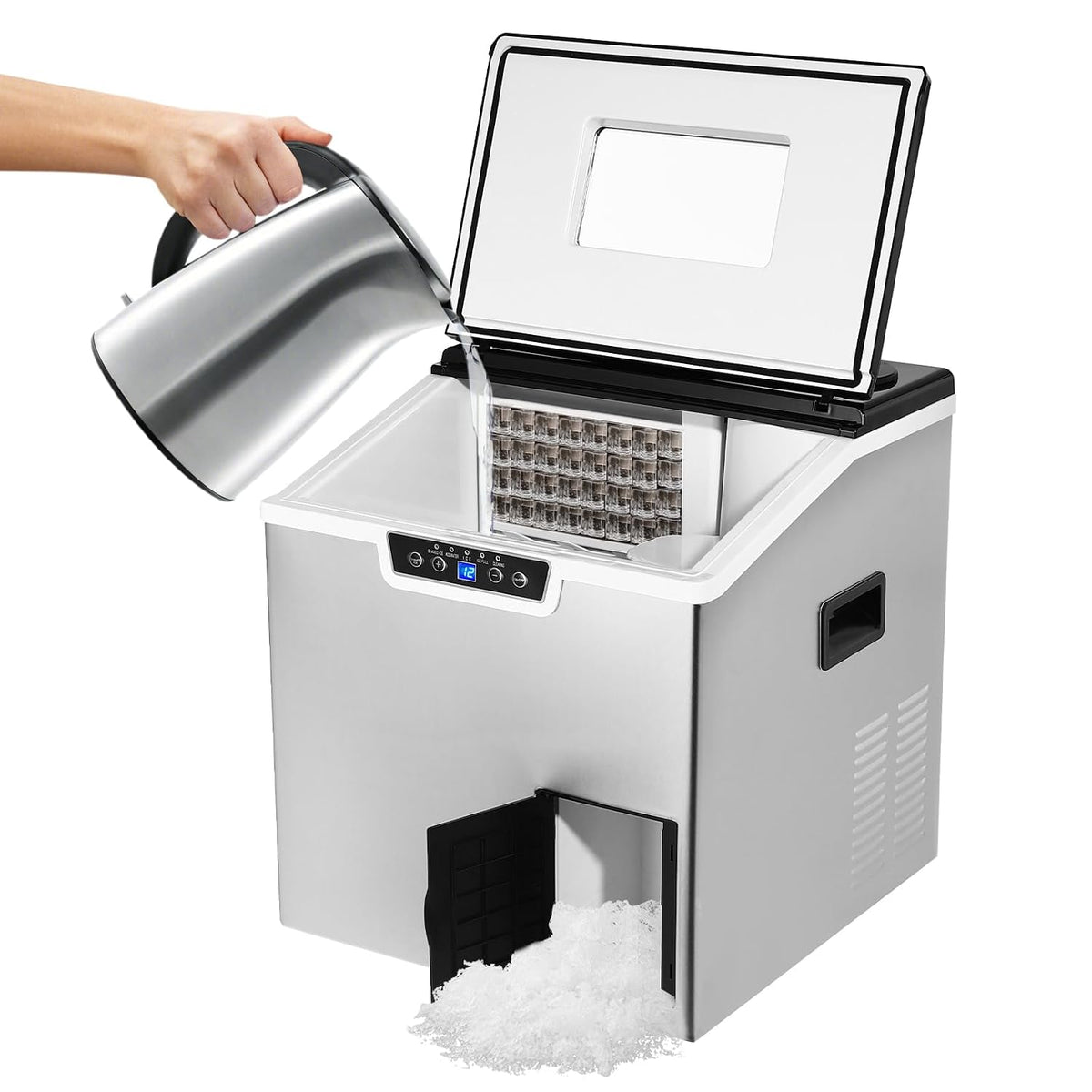 AHSSBSA machine à glaçons, 37,5 x 39,5 x 42 cm., 150-180 W., 220 V., 180 W, 40 kg, ABS, acier inoxydable., noir, argenté