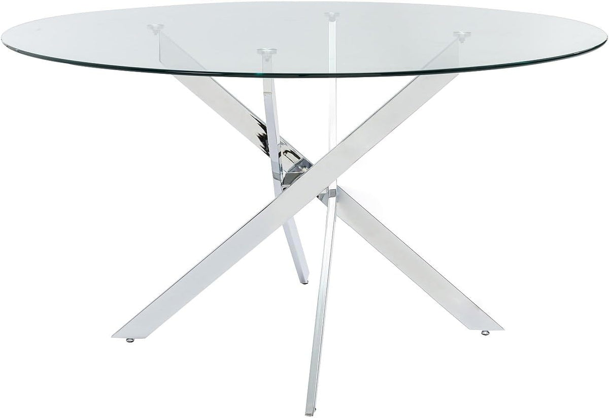 Vente- table à manger, Transparent, - Ronde 6 Personnes en Verre trempé et métal chromé - - Cosima