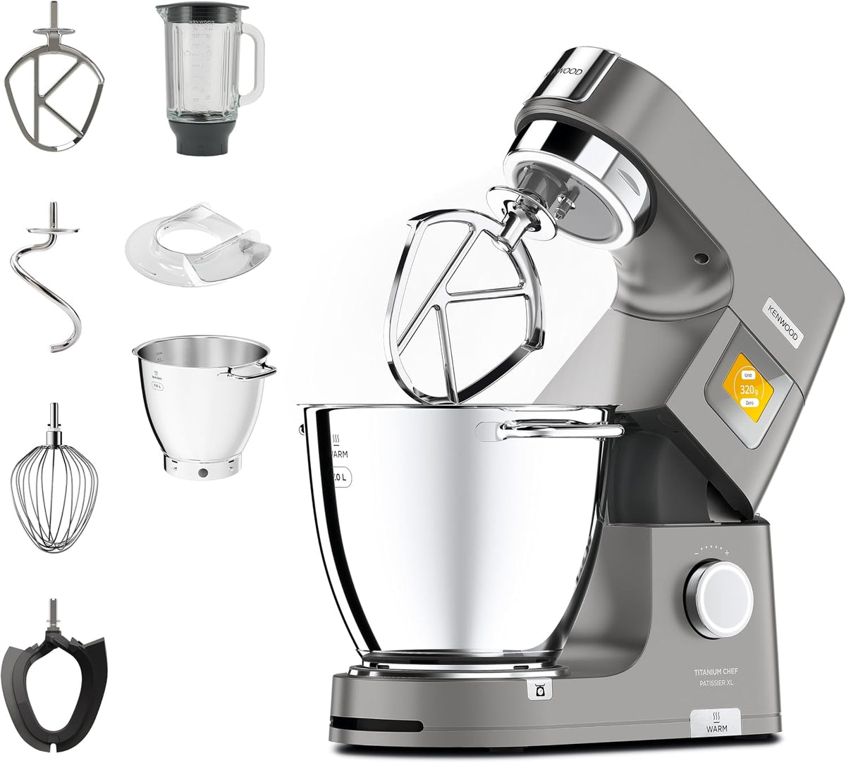 Kenwood Robots multifonctions, 1400 W, Argenté, Titanium Chef Patissier XL KWL90.034SI, Robot Patissier Balance Intégrée