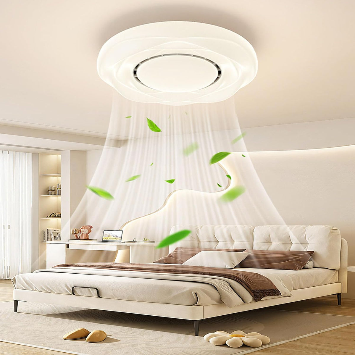 DDYY Ventilateurs de plafond avec lampe intégrée, Blanc, Ventilateur de plafond sans pales avec éclairage et télécommande