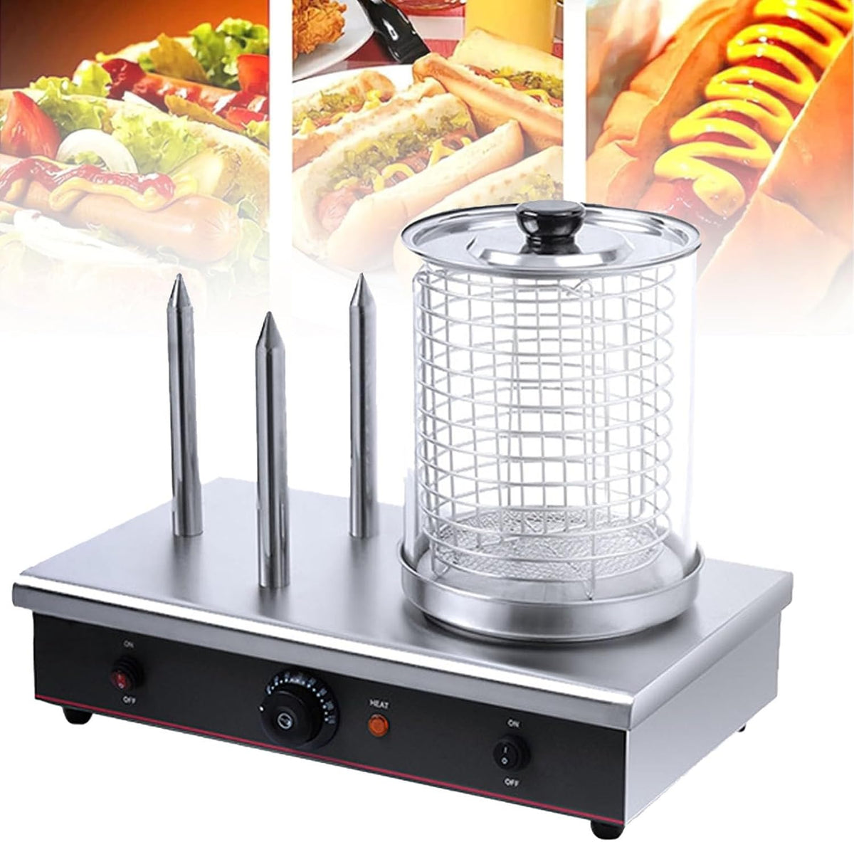 Cashwise Appareils à hot dog, 700 W, 220 V, Argenté, 2 en 1 Machine à Hot-Dog et Machine à réchauffer