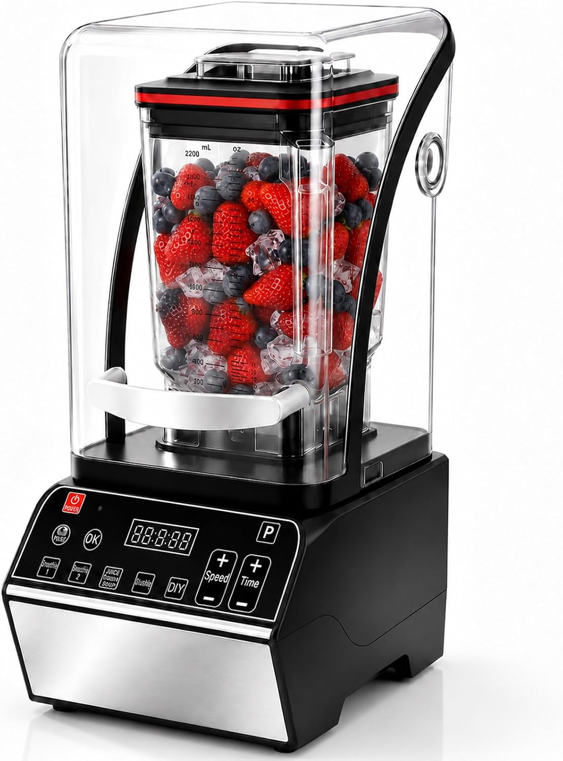 SHUMIAO blender, 450 × 260 × 215 mm / 17,9 × 10,2 × 8,46 po, 2,2 L, 2 200 W, Noir, Professionnel pour Smoothie