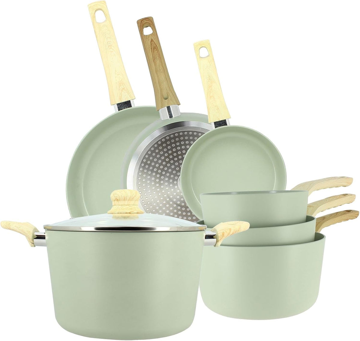 MENASTYL batterie de cuisine, Noir, 3 casseroles, 1 faitout - Gamme Colorama - Céladon - 6014167